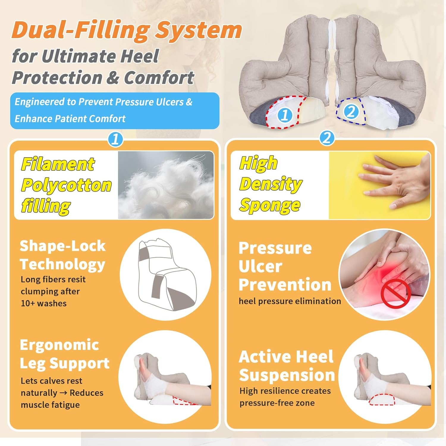 Heel Cushion Protector for Pressure Sores Relief, Foot Pillow for Bed Sores for Heel Pain and Injury, Suitable for Elderly,Bedridden Patients in Home or Hospital Care-Pack of 1 Count (Khaki, Standard Size) - Blue image number 3