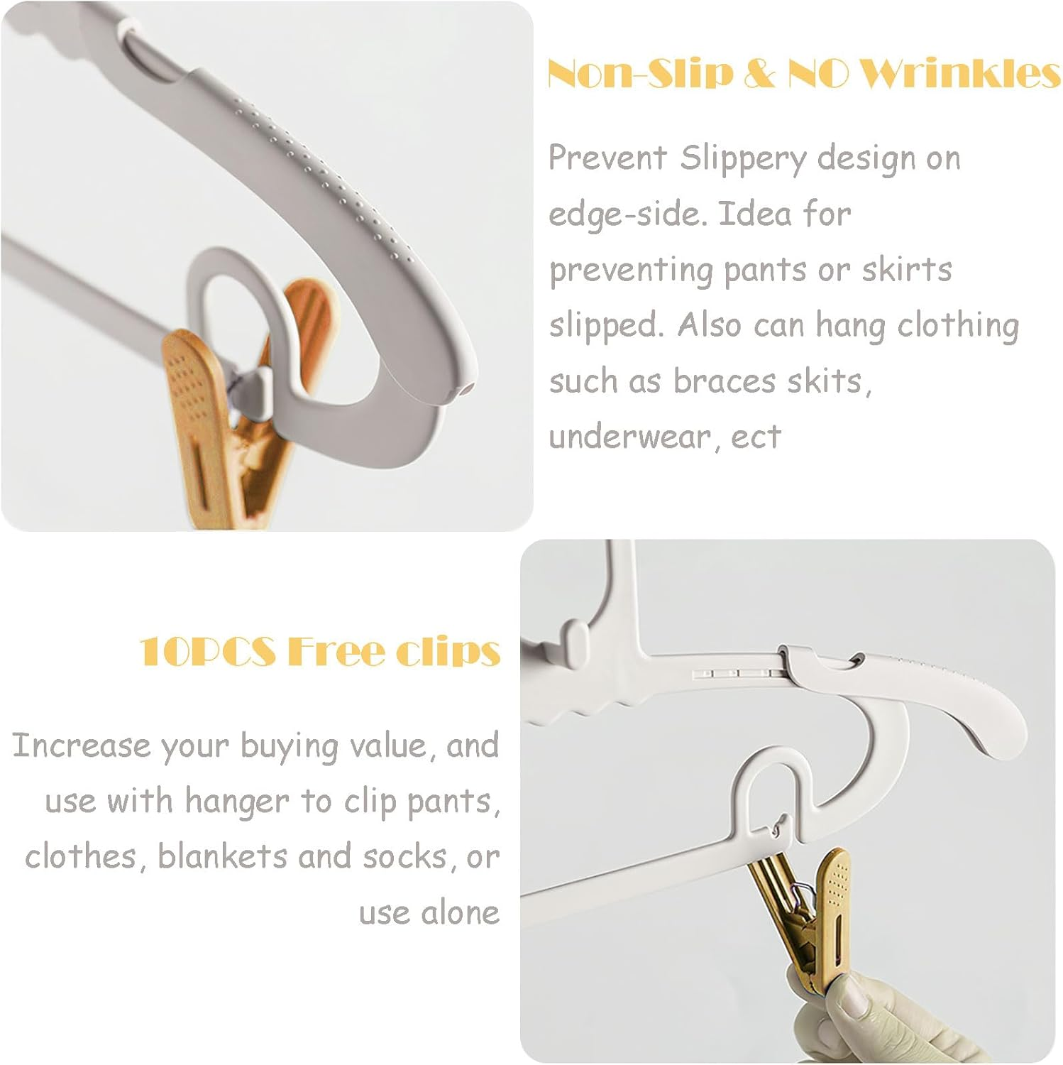 Hanger Clips and Hangers for Baby Kids Skirt Suit Pants Clothes Extendable and Adjustable Non-Slip Durable and Space-Saving Design (30 Hangers + 10 Clips) image number 2