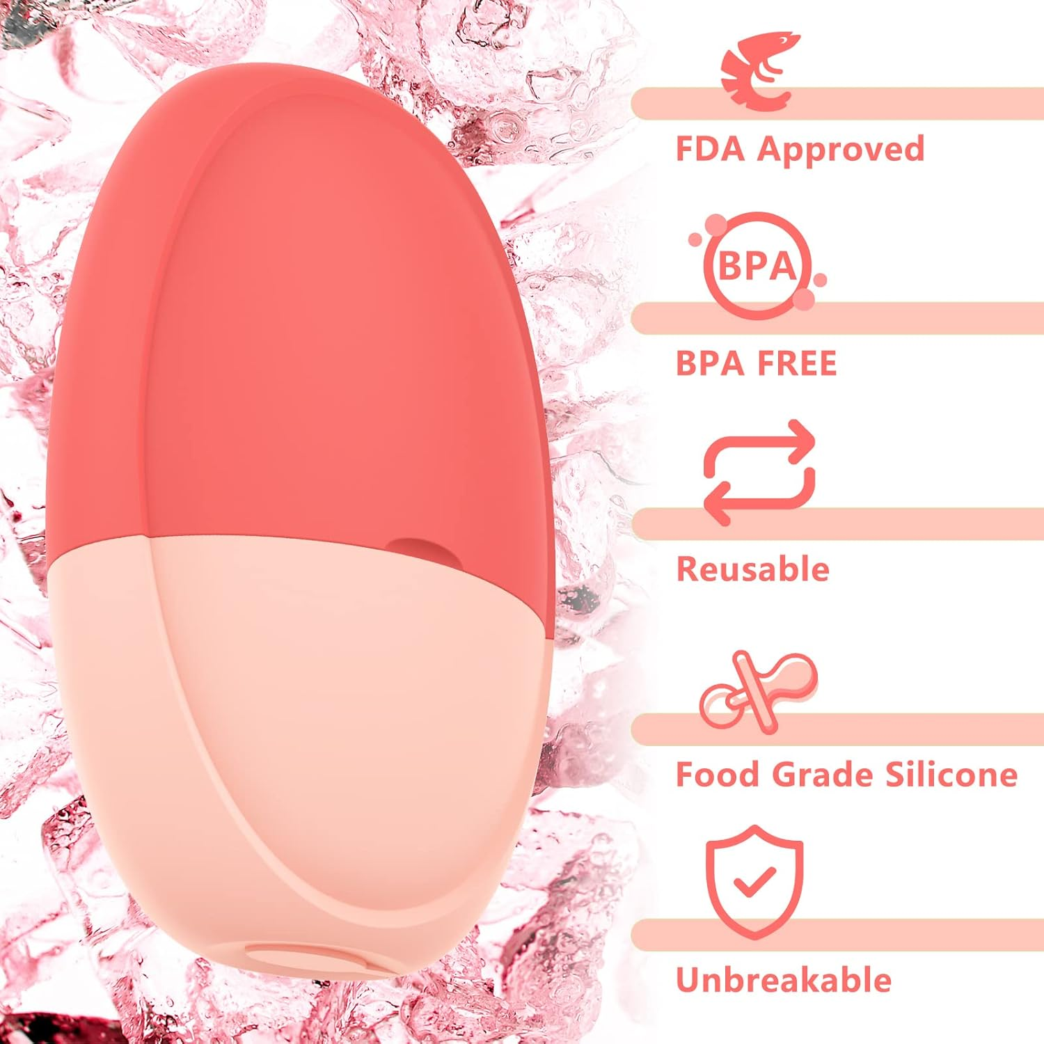 Hianjoo Ice Face Roller, Ice Roller for Face Eye Neck Reusable Facial Roller Beauty Skin Care Tools Ice Mold Silicone Cube Eyes Treatment V-Shaped DIY Facial Massage Brighten Puffiness Relief, Pink image number 2