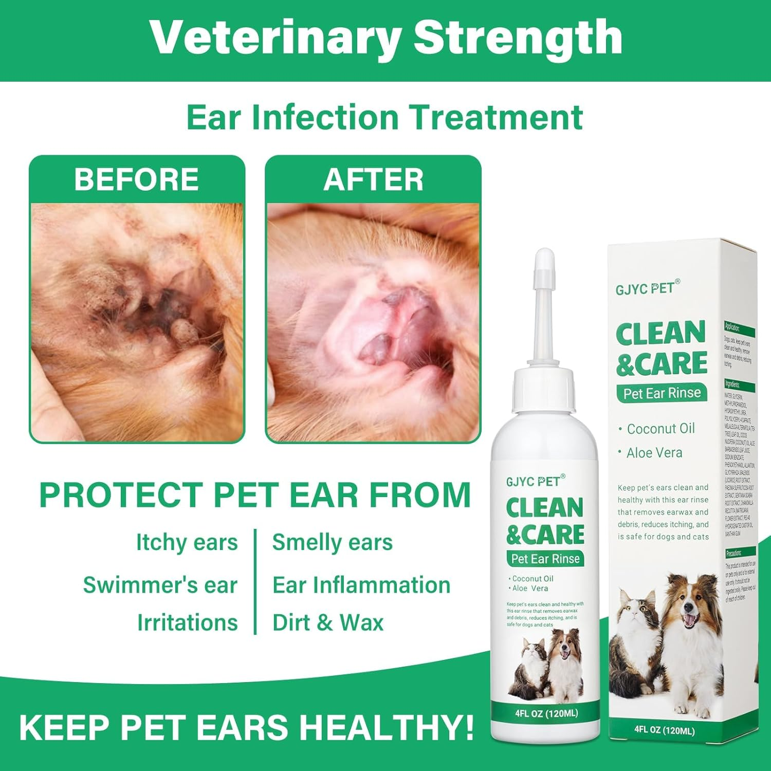 Ear Cleaner for Dogs and Cats,Dog Ear Infection Treatment for Itch Relief, Cleans the Ear Canal from Debris and Buildup Removes Wax, Odor with Aloe 4 Fl Oz image number 1