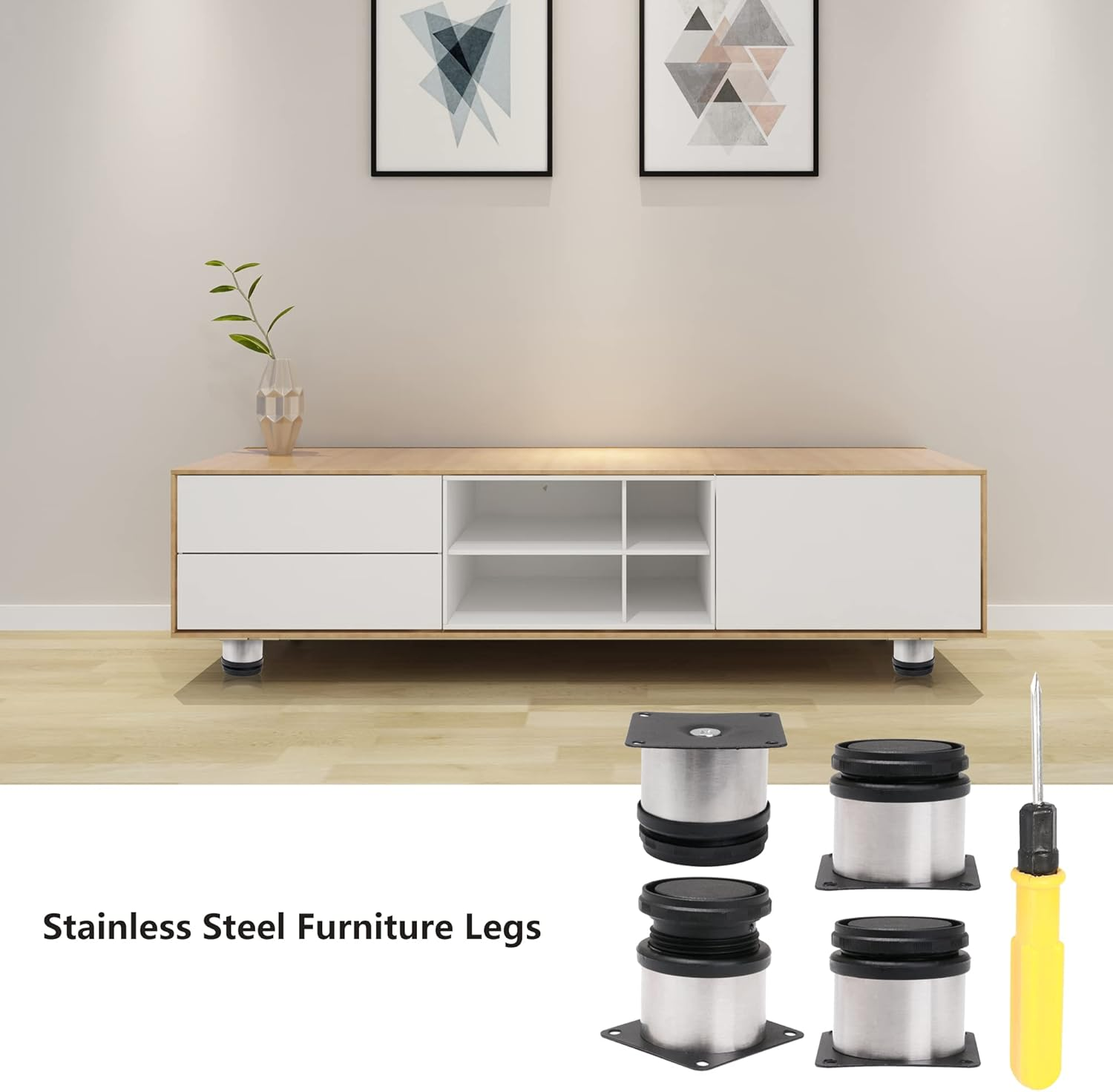 BQLZR Furniture Cabinet Metal Legs Adjustable Stainless Steel Kitchen Feet round Black and Silver 50 X 50Mm Pack of 4 image number 1