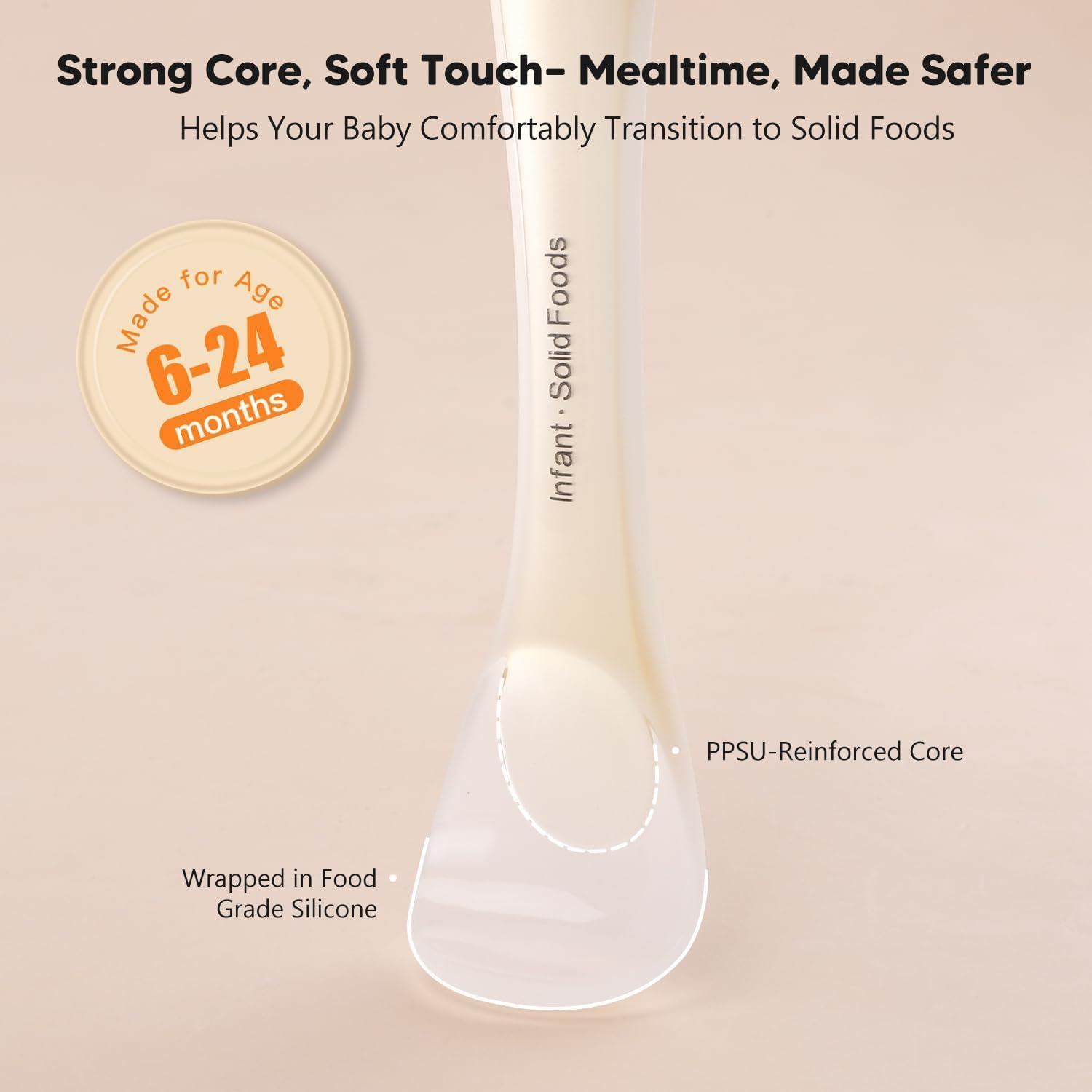 Silicone Baby First Spoon Set, Self Feeding 6 Months, Baby Led Weaning Supplies, Toddler Utensils with Safety Chain, Toddler Essentials, Dishwasher Safe Baby Safety Products image number 1