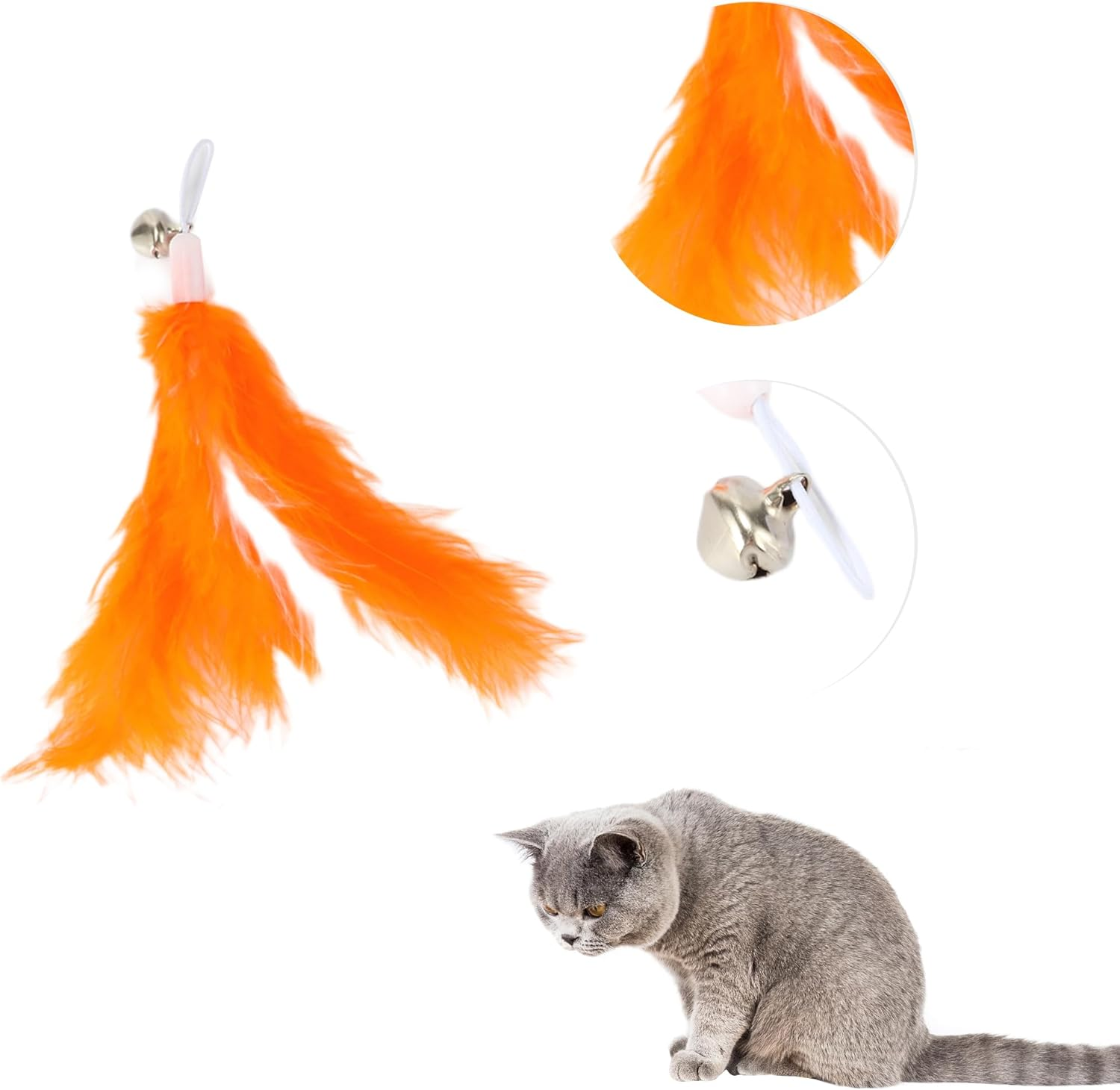 CAPASTEC 2Pcs Feather Cat Stick Replacement for Pet Interaction Orange White image number 3