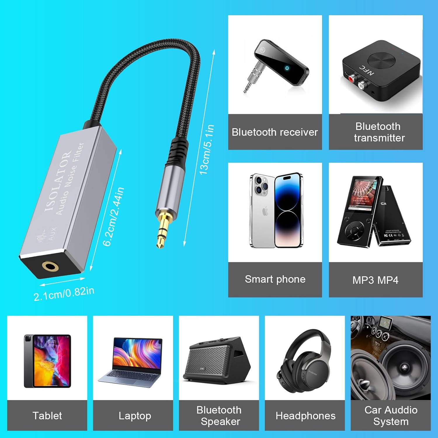 TEKERA Ground Loop Noise Isolator, 3.5Mm Audio Noise Filter, Eliminate Buzzing Noise for Car Audio System and Home Stereo image number 4