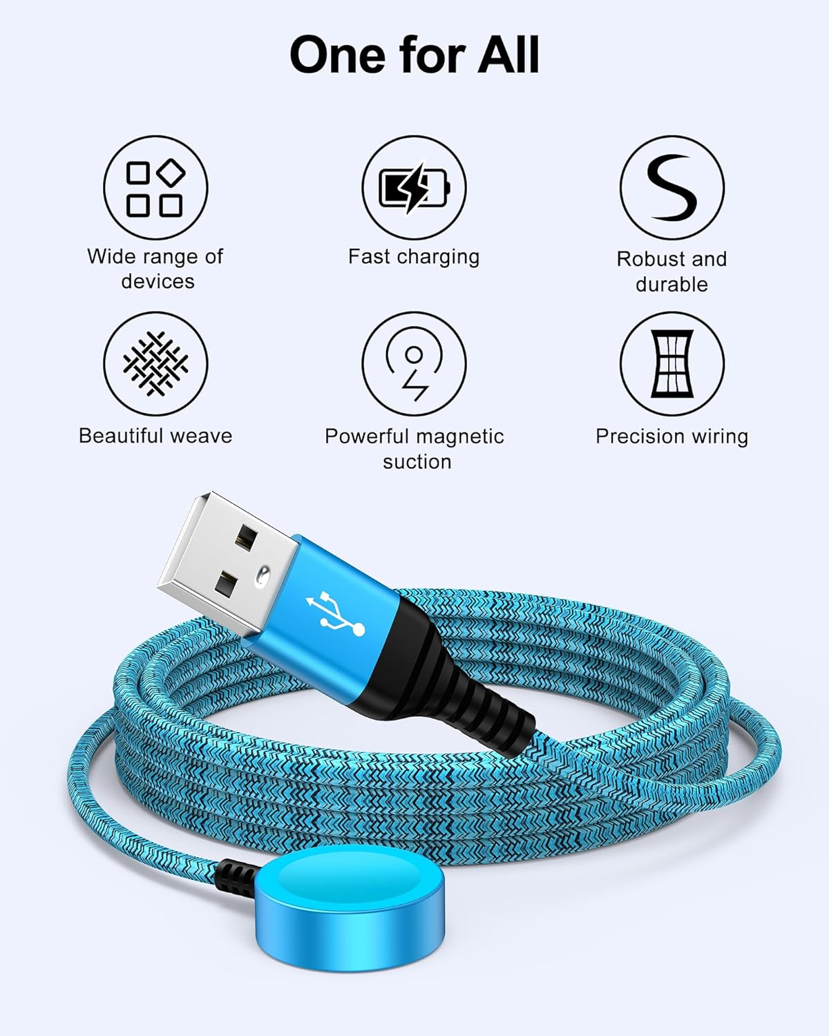 For Galaxy Watch 8 Smart Watch Charger Compatible with Galaxy Watch 7/ Ultra/ 6 Classic/ 5 Pro/Fe, Nylon Braided Magnetic Charging Dock with USB-C Charging Cable for Samsung Galaxy (Blue) image number 1