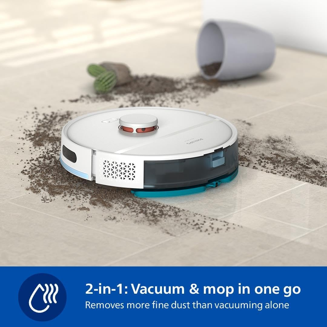 Philips Homerun 2000 Series: 2-In-1 Robot Vacuum and Mop with 2700 Pa Suction & 130 Min Runtime, Laser Navigation, Carpet Boost, App-Controlled, White (XU2000/20) image number 2