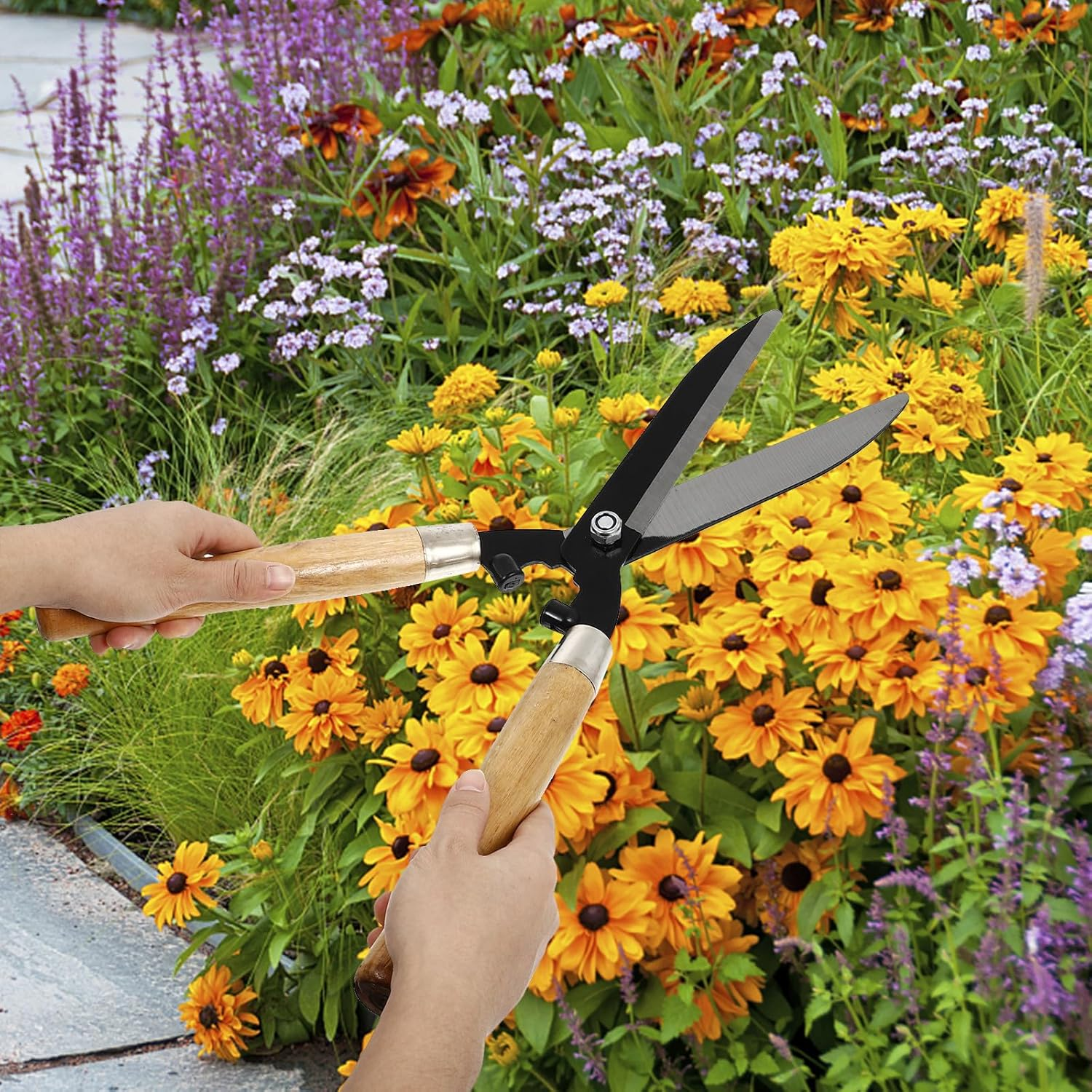 Abaodam High Carbon Steel Hedge Cutter with Wooden Handle, Pruning Shears for Gardening, Lawn and Fruit Tree Branch Scissors, Sturdy Manual Garden Tool for Backyard Hedge Trimming image number 2