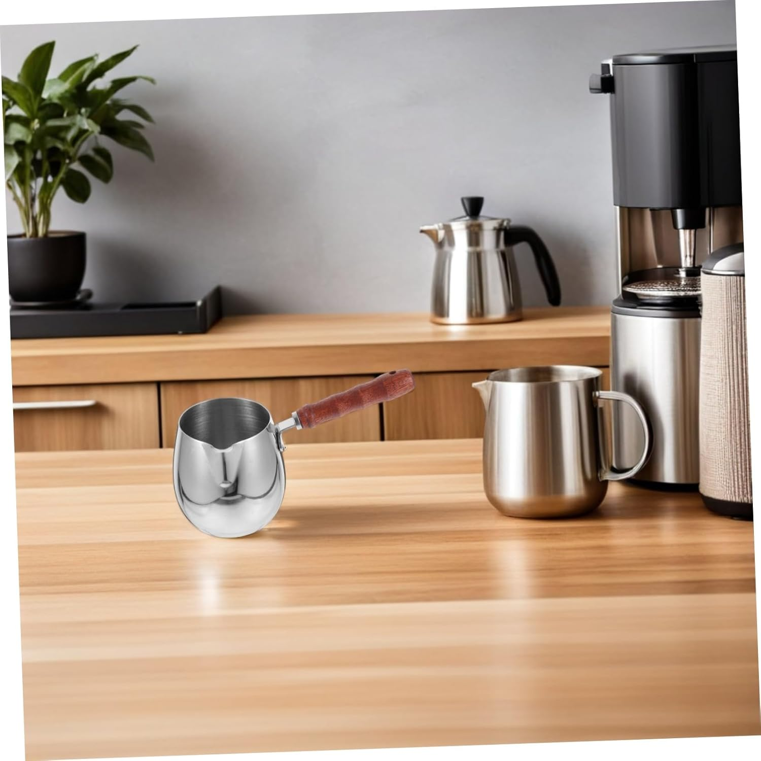 HOMOCONO 2Pcs Turkish Coffee Maker Stainless Steel Creamer Household Espresso Pot Long Handle Coffee Pot Camp Kettle image number 6