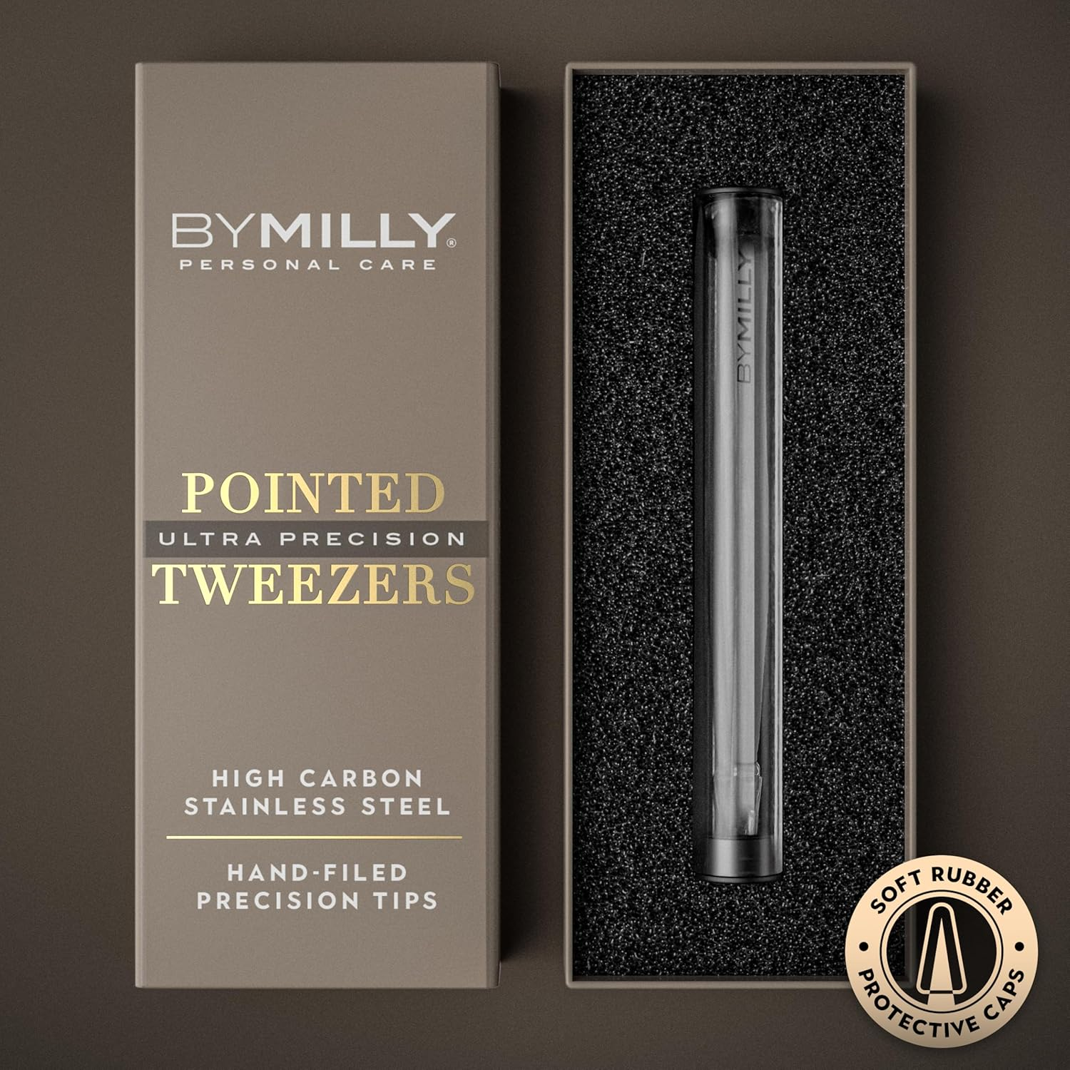 By MILLY Pointed Tweezers | High Carbon Stainless Steel Needle Nose | Fine Point Precision Hair Removal | Perfectly Aligned & Hand-Filed Sharp | Silver image number 2