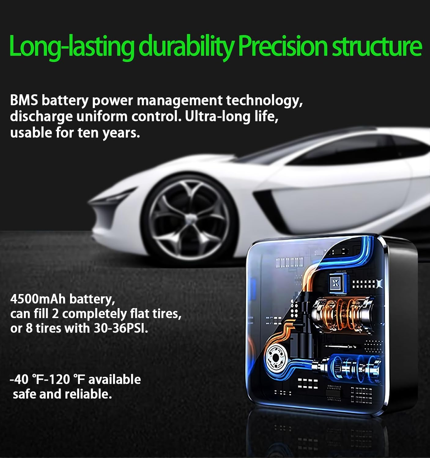 Tire Inflator Portable Air Compressor - 150 PSI Air Pump for Car Tires - 2X Faster Inflation, Smart Pump Tire Inflator for Cars, Motorcycles, Bicycles, Balls image number 5