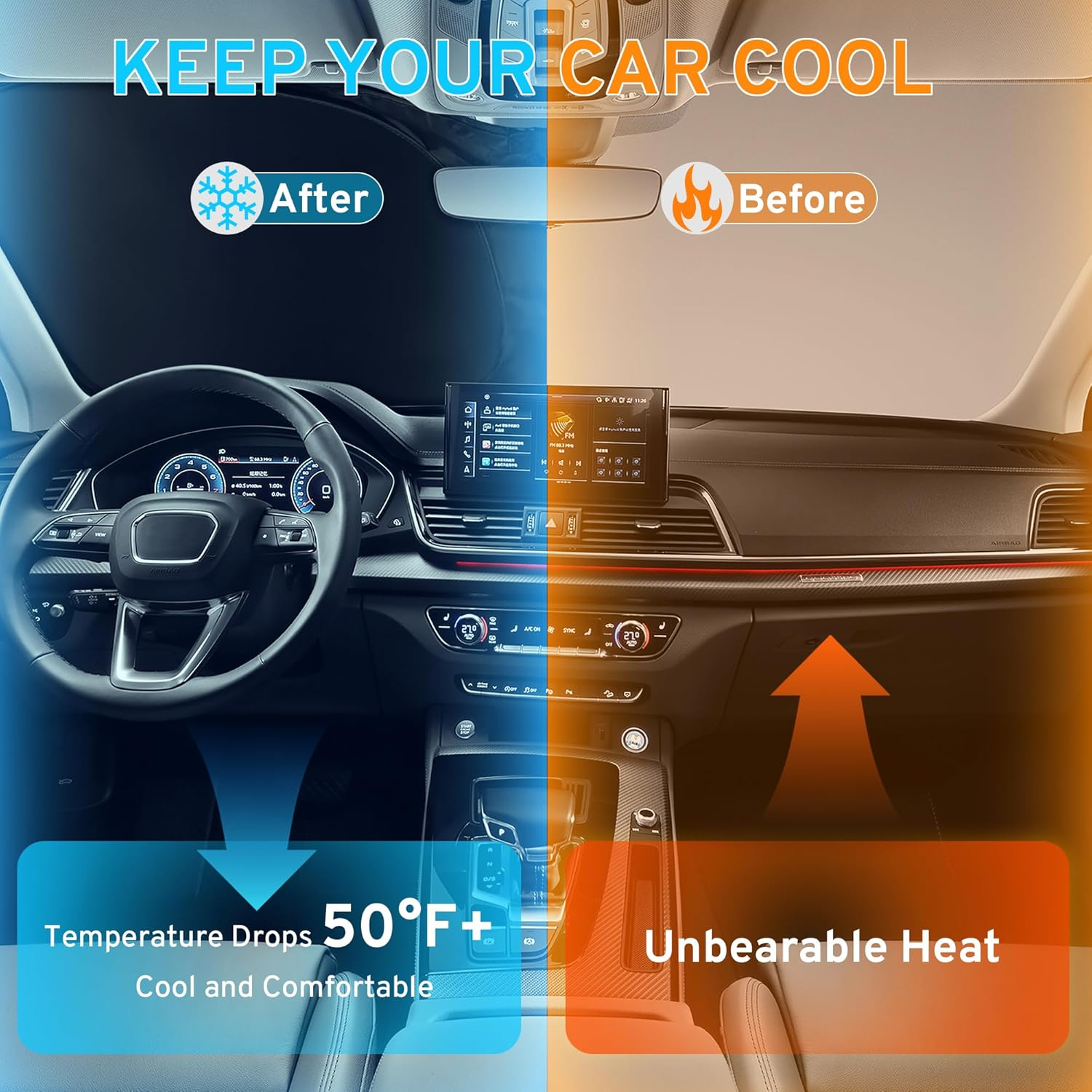 SZYUCHEN Car Windshield Sun Shade Sunshade Compatible with Audi Q3 2019-2024 A4 2017-2024 A3 2022-2024 A5 2018-2024 Premium Premium plus Prestige S-Line SUV Accessories, Car Front Window Sun Shield image number 6