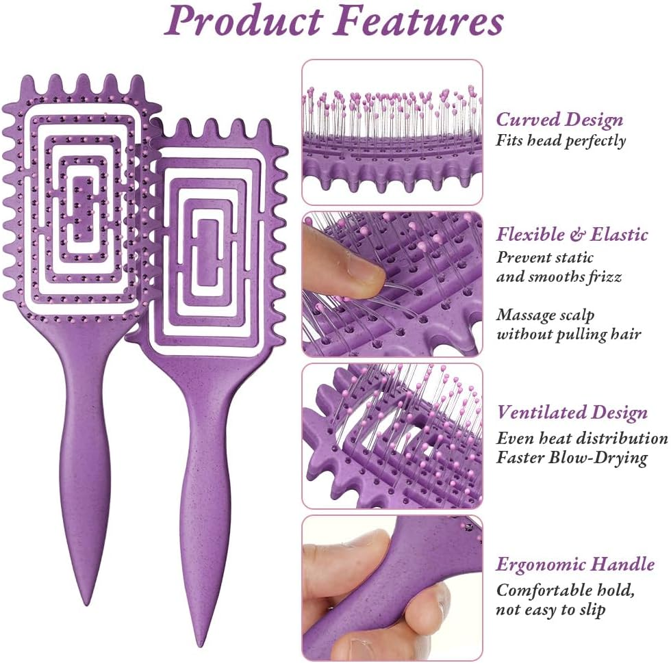 LOPHE Curl Hair Brush, Curl Detangler Brush, Hair Brush, Curl Styling, Curling Brush, Boar Bristle Hair Brush, Hair Brush for Detangling for Women (Purple) image number 2
