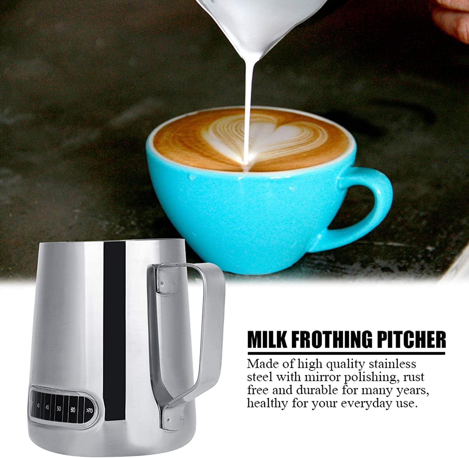350ML Milk Frothing Pitcher with Decorative Art Pens,Espresso Steaming Pitcher,Suitable for Espresso,Jug Coffee Spoons Frother Steamer Cup Foam Making and Coffee Latte Template
