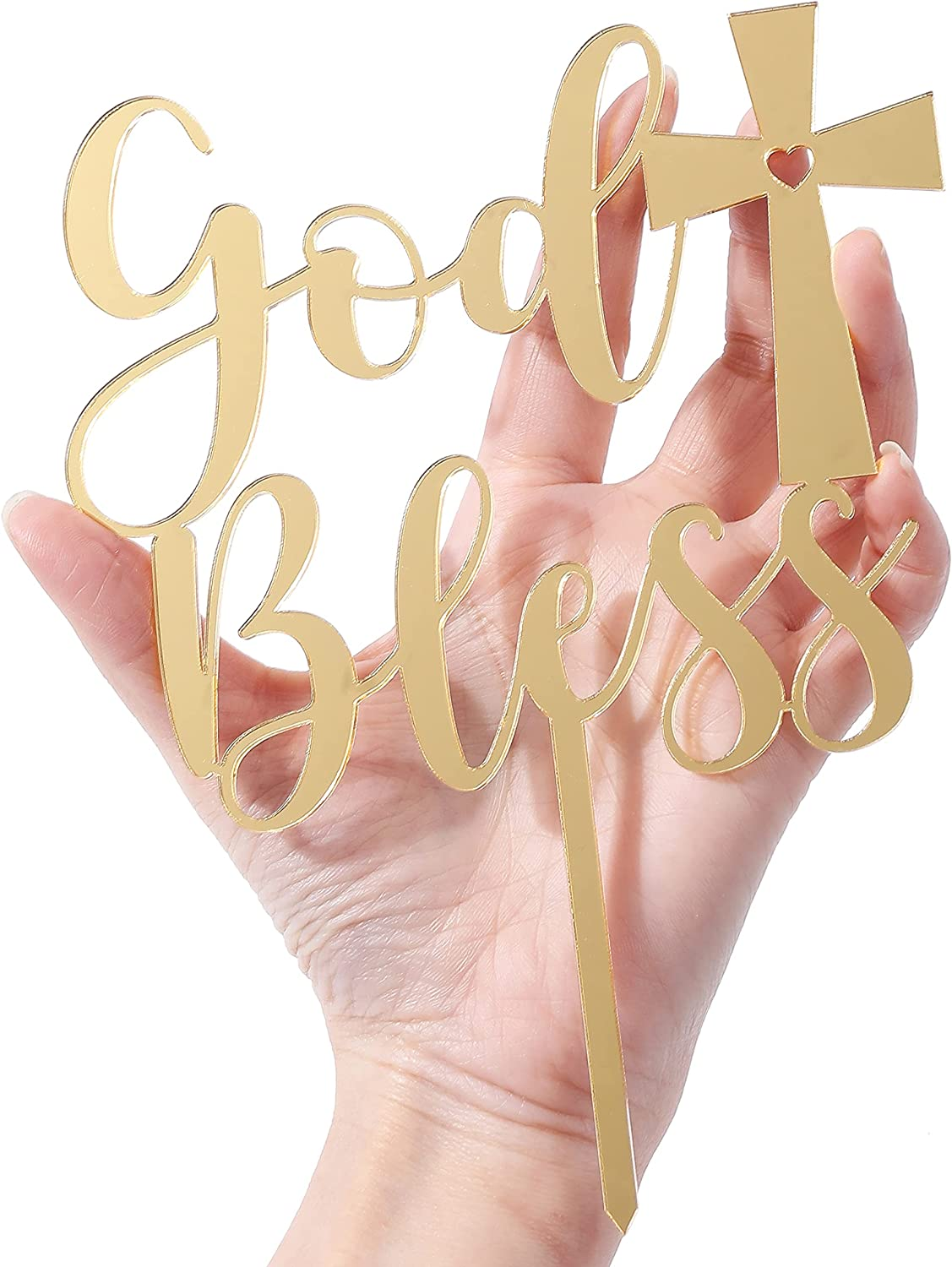 LOVENJOY Gift Boxed God Bless Cake Topper Gold Acrylic Mirror for Batism, First Communion, Confirmation or Christening image number 1