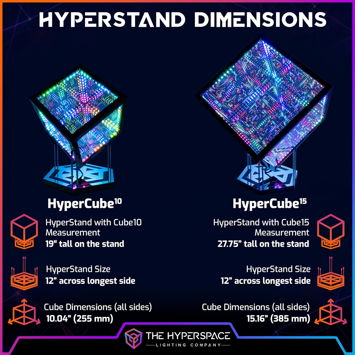 Hyperstand for Hypercube Infinity Cube LED Light - 12.5-Inch Display Stand with Solid Bamboo Base, Stainless Steel Metal Rods & Laser-Etched Acrylic Hyper-Mirror - Fits Both Hypercube10 & Hypercube15