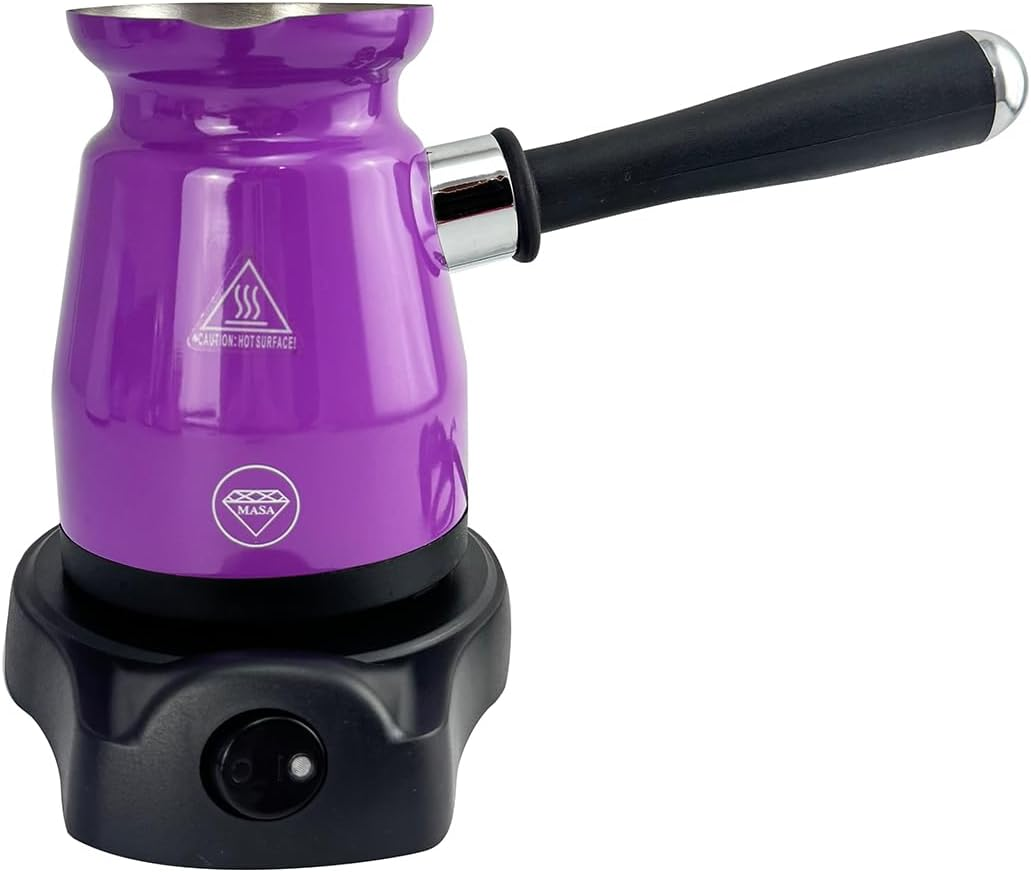 Mornest Electric Turkish Coffee Maker, Greek Coffee Pot with Patented Anti-Overflow Feature, 360 Degree Rotating Base, Portable Coffee for Home & Travel, Stainless, 4 Cups 200Ml (Purple)