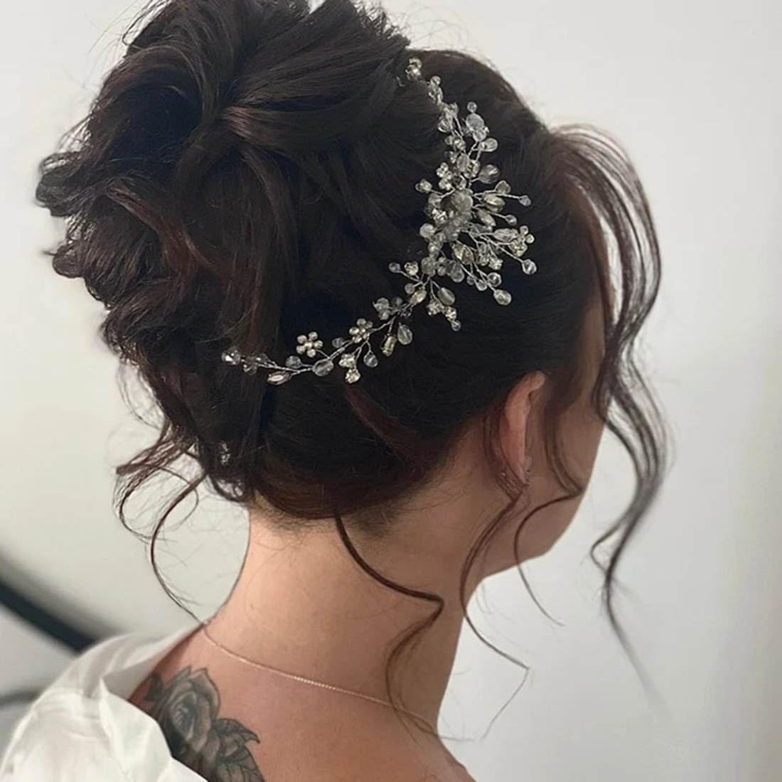 Resweky Bride Wedding Flower Hair Vine Silver Rhinestone Crystal Bridal Hair Pieces Beads Wedding Hair Band Accessories for Women Girls image number 3