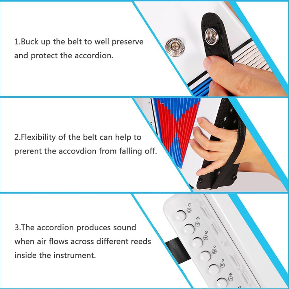 7-Key 2-Bass Accordion ABS Material Musical Instrument for Beginners Lightweight Button Accordion Hand-Eye Coordination Stage Performance - White image number 3