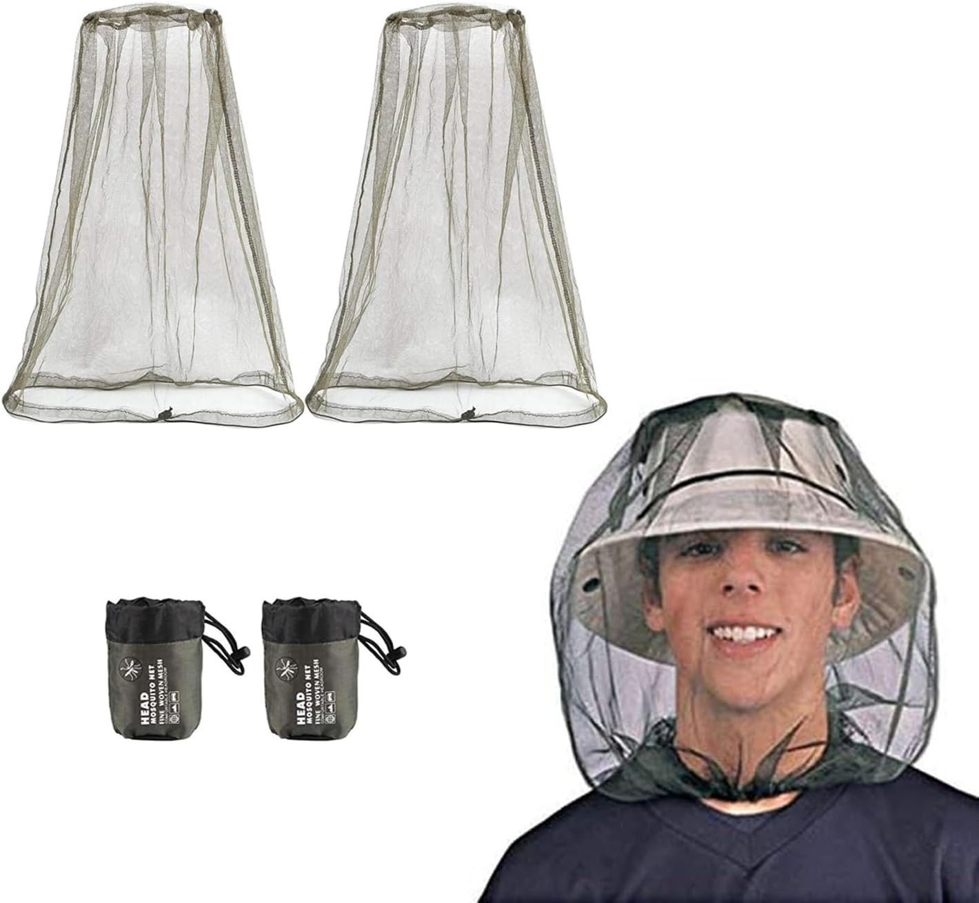 GWHOLE 2 Pack Mosquito Head Net Protector Face Neck Protection Hat Protector for Outdoor Fishing, Hiking, Beekeeping and Gardening image number 4