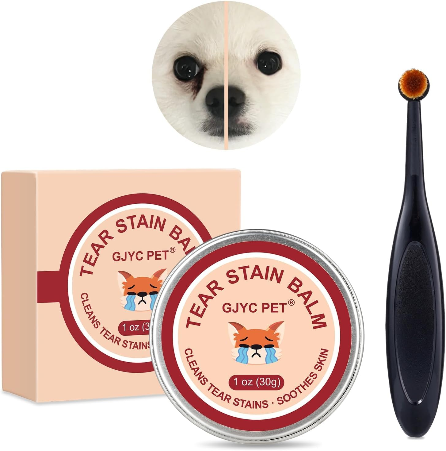 Natural Pet Tear Stain Remover Balm with Professional Brush &ndash; Safe, Gentle & Effective Eye Care for Dogs & Cats, Removes Tear Stains, Reduces Redness, Protects Sensitive Eyes, 1 Oz image number 1