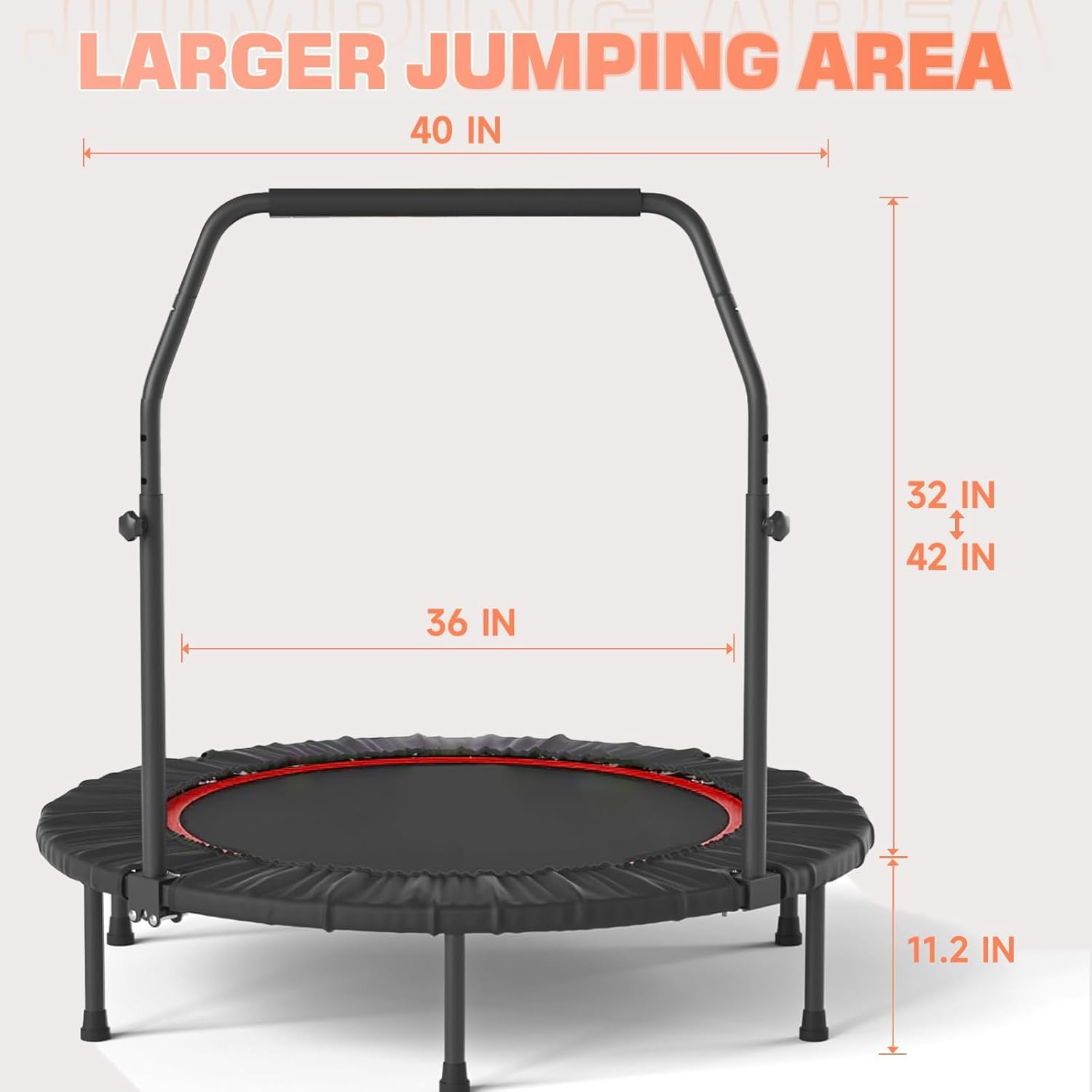 40"/ 48" Foldable Mini Trampoline, Indoor Trampoline for Kids, Adults Indoor/Garden Workout, Fitness Rebounder with Adjustable Foam Handle, Max Load 440/550 Lbs