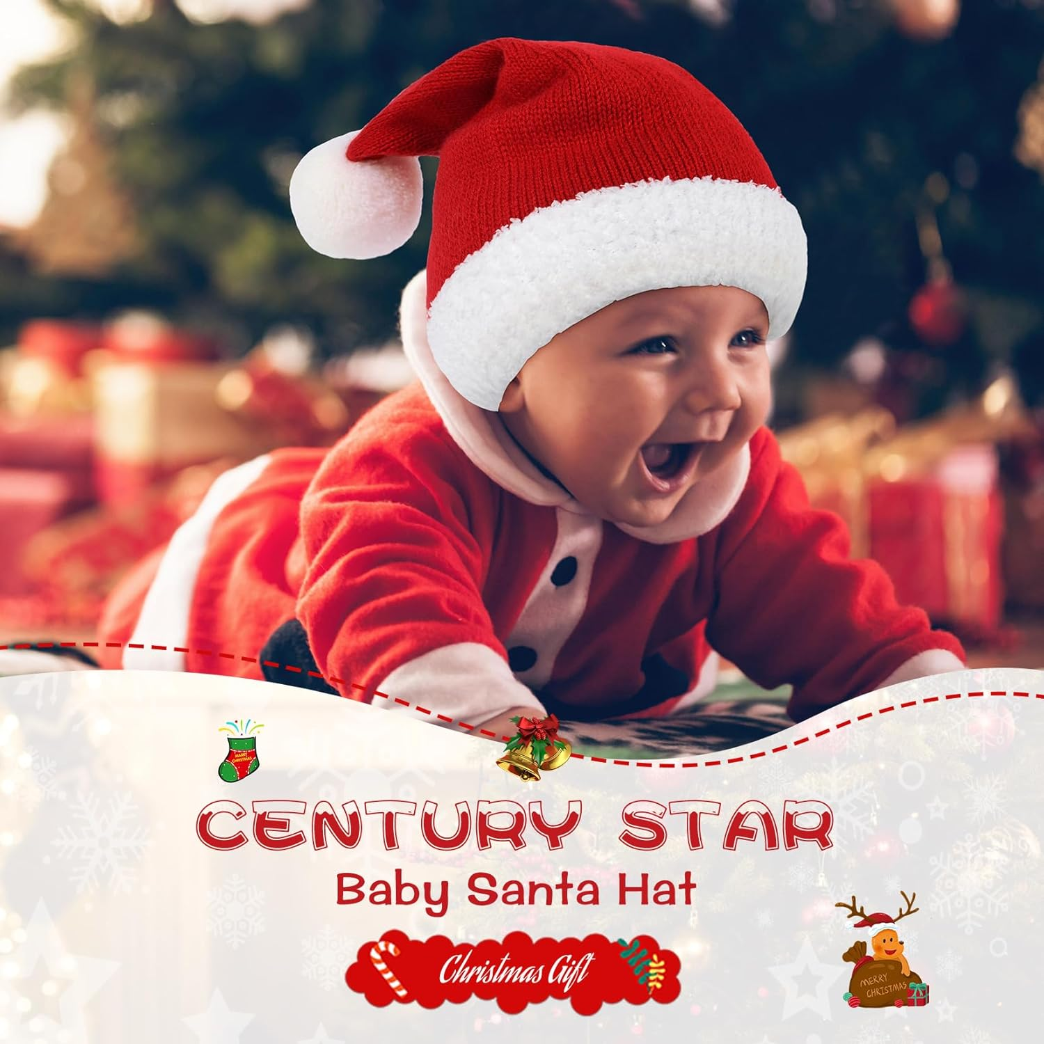 Century Star Baby Santa Hat Knit Baby Christmas Hat Infant Toddler Boy Girl Xmas Beanie Hats Winter Kids Santa Claus Hat image number 6
