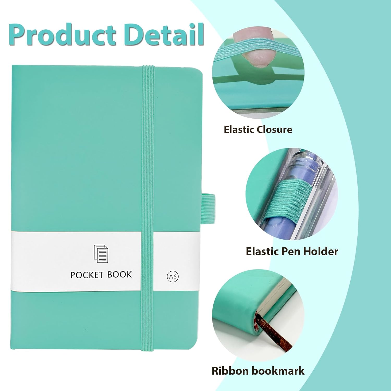 ZOHEA 5 PCS A6 Diary Book，Pu Leather Cover Journal Notebook Portable，Travel Journal with Elastic Band and Pen Loop, Travel Notepad Mini Pocket Notebook for Office，School，Travel (5 Colors) image number 4