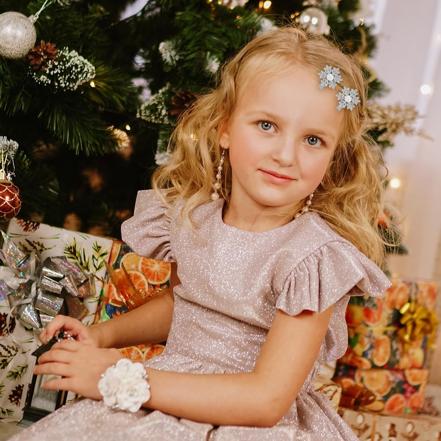 10Pcs Snowflake Hair Clip Accessories, Cute Pearl Rhinestones Christmas Hair Pins Festival Winter Snowflake Alligator Hair Barrettes Hairpin for Women Girls Xmas Holiday Hair Decorations Gifts image number 3