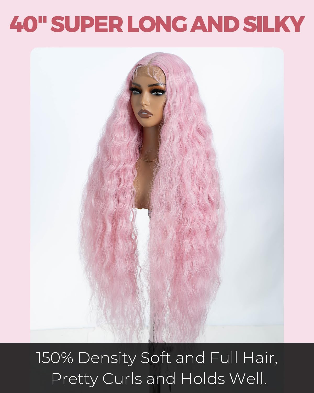 Style Icon Pink Super Long Lace Front Wig 104 Cm Long Curly Wig for Women Super Long Wavy Synthetic Lace Wig T Part Lace Wig Heat Resistant Fibre image number 3