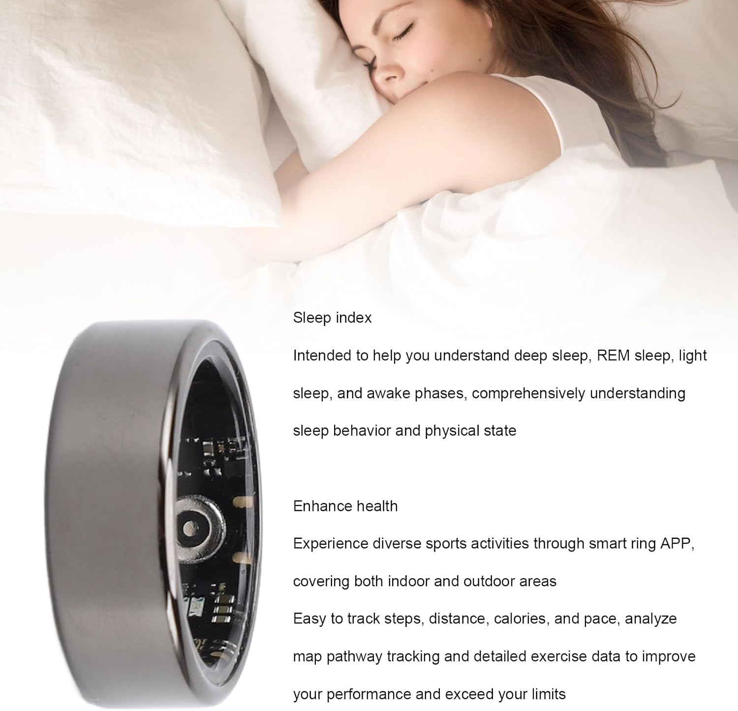 Smart Ring Fitness Tracker Waterproof Sleep Tracking 24/7 Activity Monitor 5-7 Days Battery Life Black Size 8 image number 2