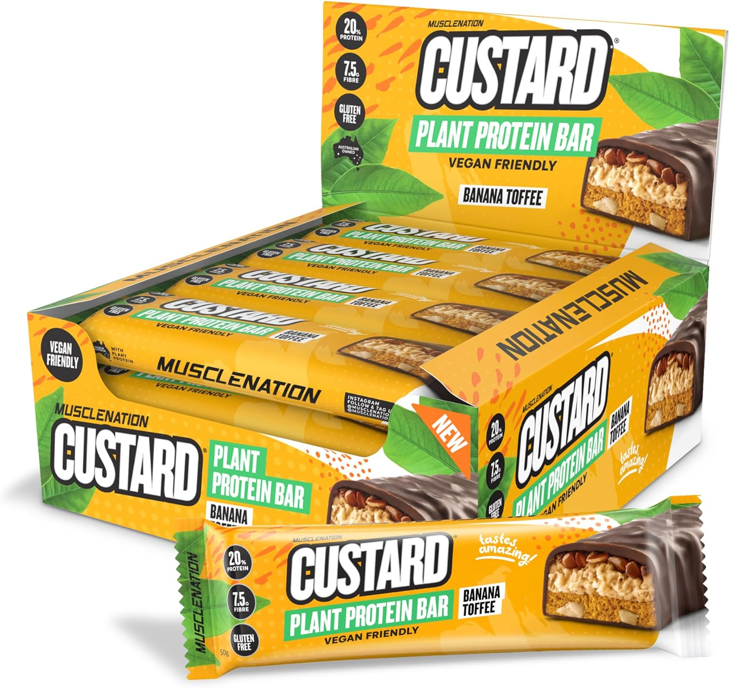Muscle Nation Banana Toffee Custard Plant Protein Bars 12 X 50G image number 2