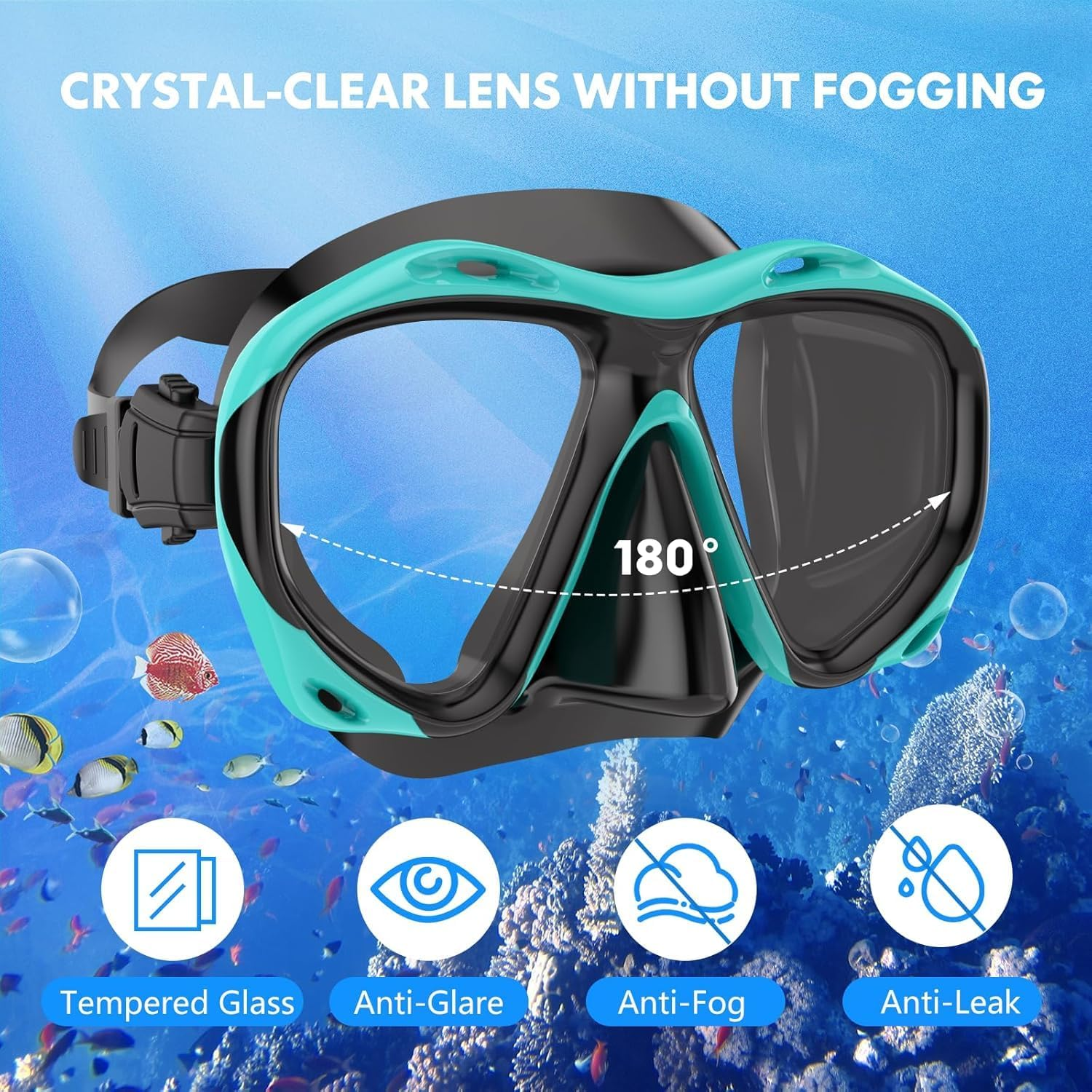 Mask Fin Snorkel Set with Adult Snorkeling Gear, 180&deg; Panoramic View Diving Mask, Trek Fin, Dry Top Snorkel +Travel Bags, for Swimming, Snorkeling and Travel Diving