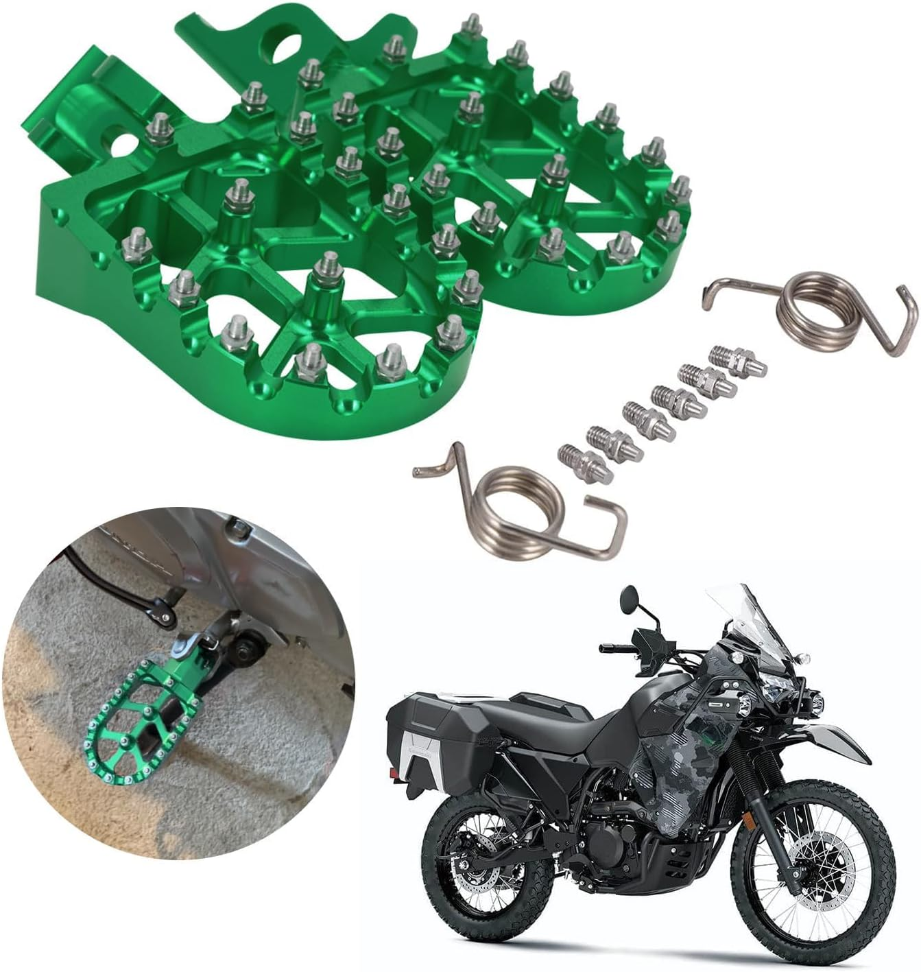 JFG RACING Motorcycle Footpegs Foot Pegs Pedals Rests CNC for KLR 650 KLR650 1987-2018 2021-2024 Black