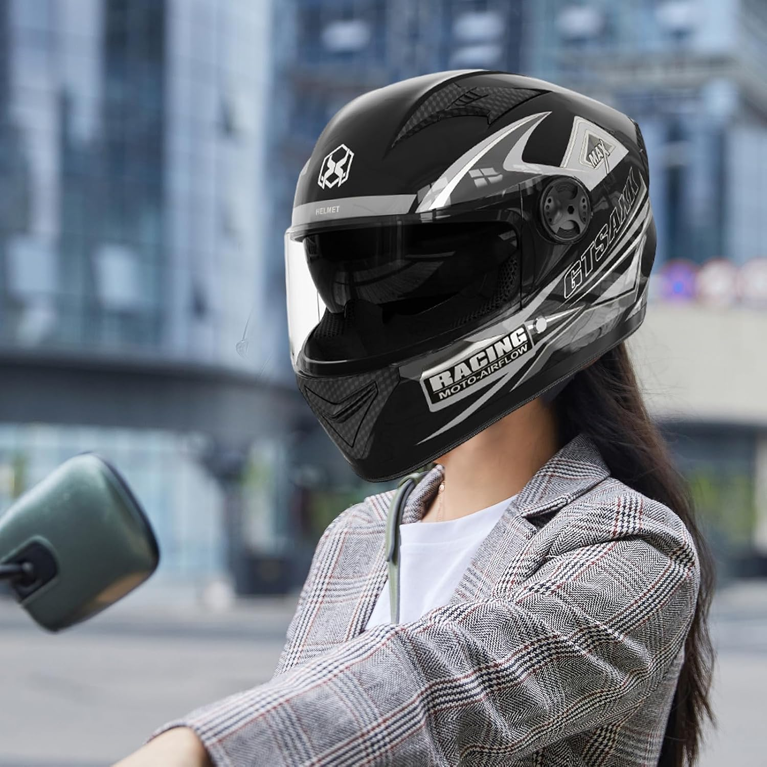 Duals Visor Helmet &ndash; Full Face Headgear, Street Bike Protector | Long Lasting Advanced Duals Lens Motorcycle Helmet, Smart Safety Gear for Riders Scooters Mopeds Touring Outdoor Sports Adventures - Grey image number 3