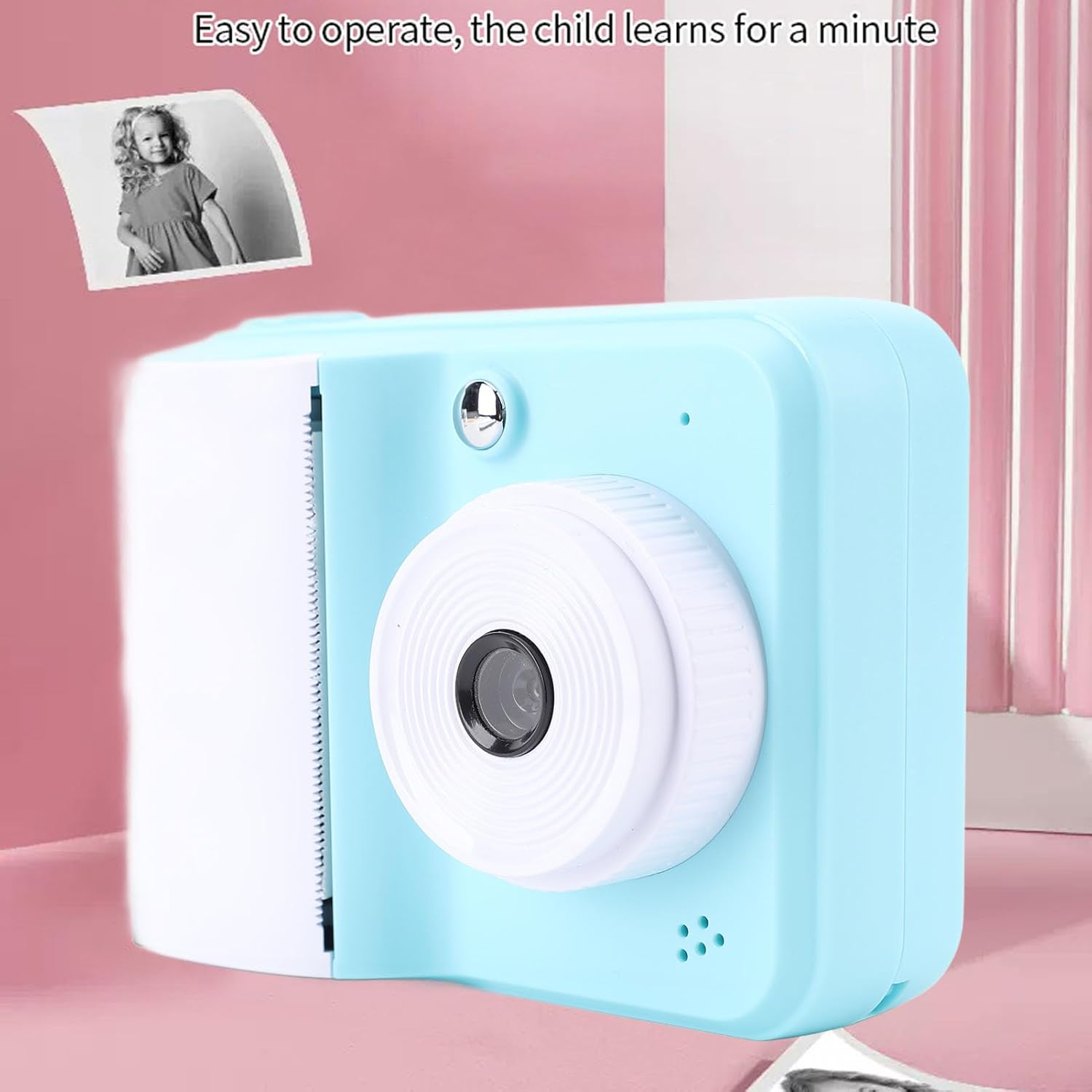 MENDUNER 1080P Instant Print Camera - 48MP Thermal Printer with 1800Mah Battery, 2.4" Color Screen, 3 Rolls Printing Paper for Travel, Parties, and More (Blue) - Pink image number 2