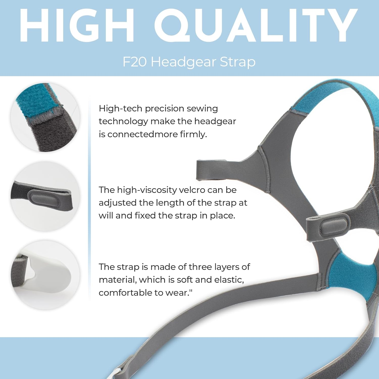 F20 Headgear Compatible with Resmed Airfit/Airtouch F20 N10 Full Face Mask, Adjustable Comfortable CPAP Head Strap with 2 Magnetic Clips image number 6