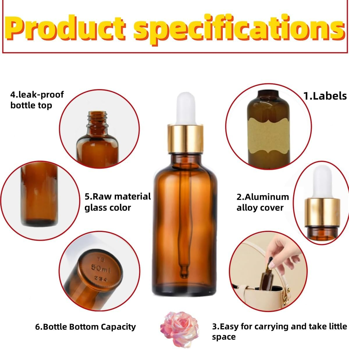 4PCS Eyedropper Bottles,Klhcduo 20 Oz Amber Glass Oil Bottle with Eyedropper,50 Ml Amber Glass Eyedropper - Tincture Bottle image number 6