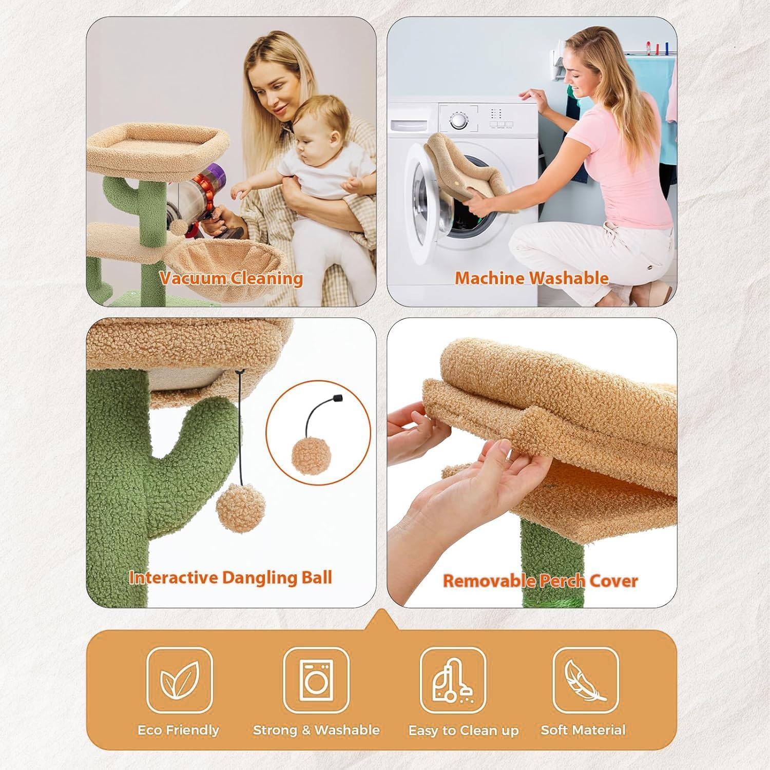 Cat Tree for Indoor Cats, Small Cat Tower with Large Cat Condo, Scratching Posts, Large Top Perch for Kittens,Cozy Hammock and Scratching Ladder for Kittens, Cactus Green image number 6