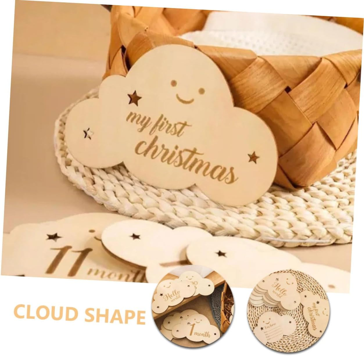 Cloud Shaped Monthly Photo Discs Double Sided Announcement Markers for Newborn Photography for Milestone Capture and Nursery Decor image number 4