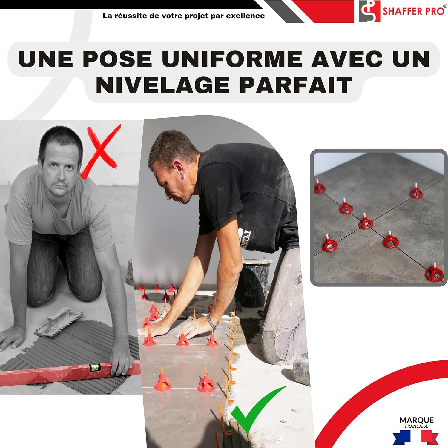 Self Levelling Tile Spacers 4Mm | 200 Tile Spacers + 100 Reusable Dials | Shaffer Pro | Screwing Levelling System | Self Levelling Wedge for Tile Grout | For image number 4