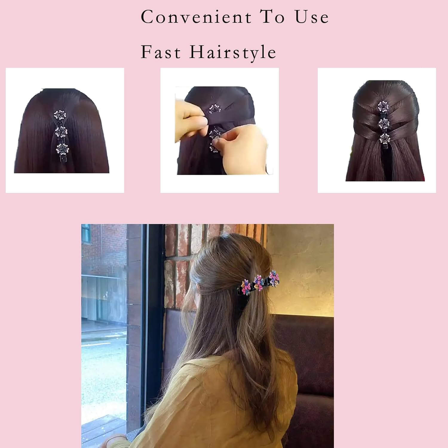 Sparkling Crystal Stone Braided Hair Clips, 2024 New Women'S Shiny Rhinestone Duckbill Clips for Ladies and Girls(2Pcs) (Colourful) image number 2