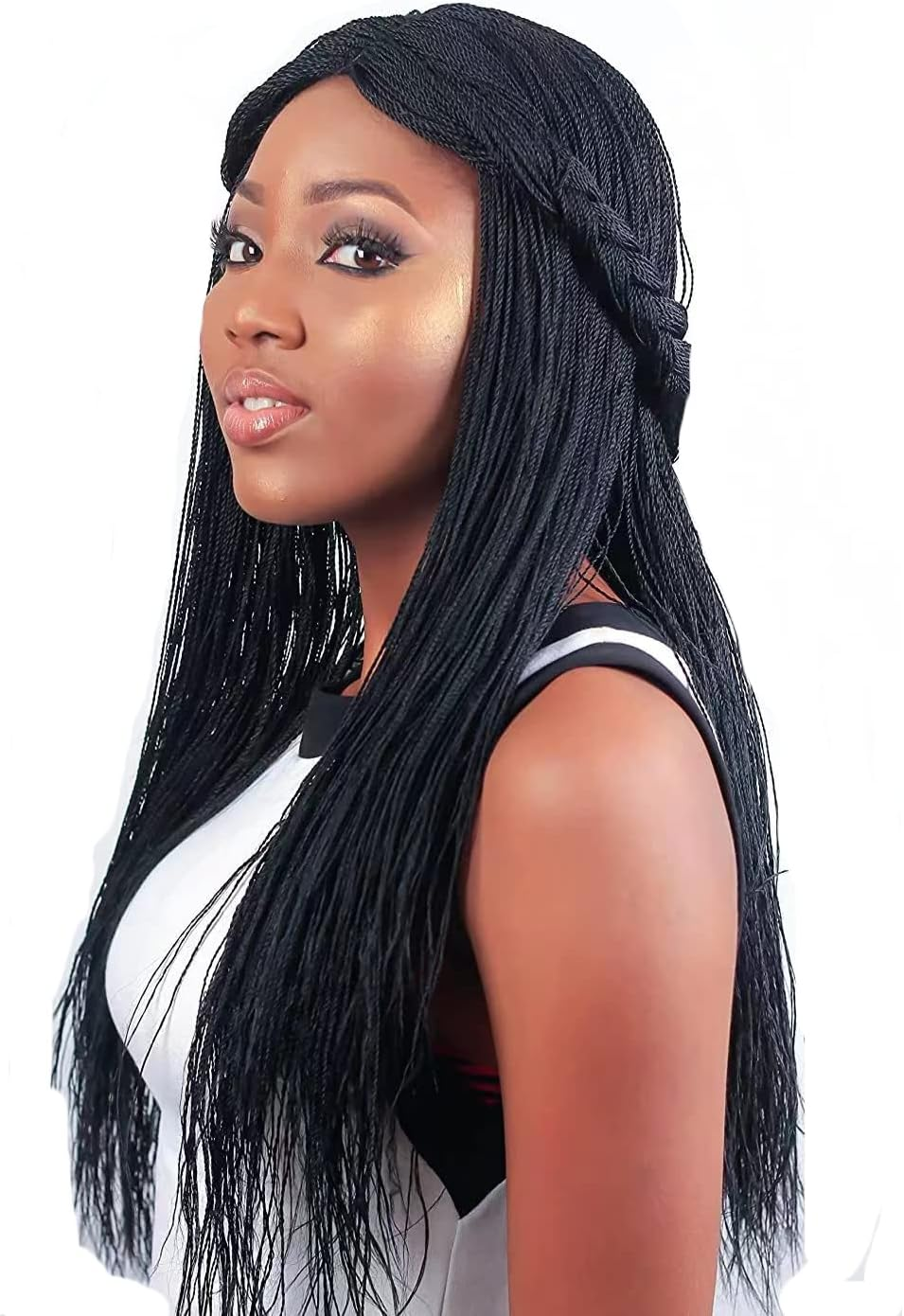 Czrleaty Knotless Braided Wigs for Black Women Heat Resistant Fiber Soft Synthetic Short Bob Box Braided Wig with Bangs African American Braided Wigs (22 Inches, Middle Part Black)