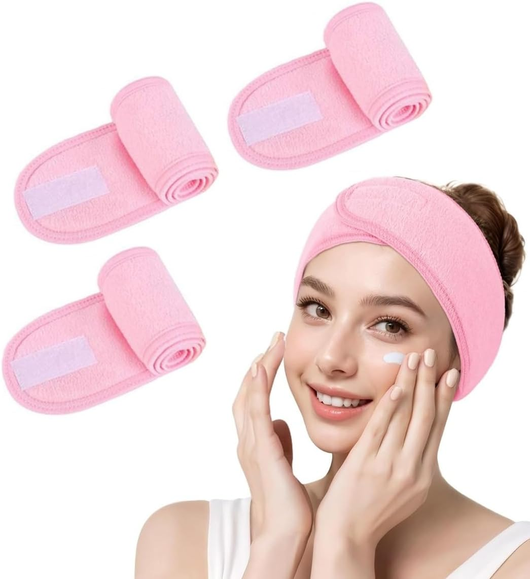 CUEMOON Pack of 3 Cosmetic Headband Terry Cloth Hair Band for Make Up, Adjustable Hair Protection Band with Fastening for Sports, Yoga, Washing, Spa
