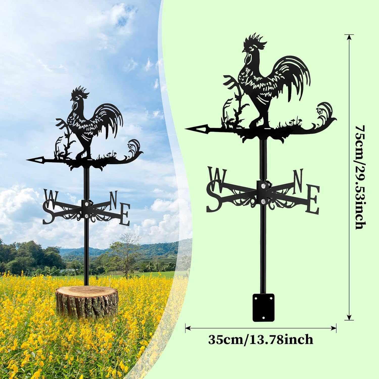 Farmhouse Weather Vane Roof Mount, Wind Direction Indicator Kit Outdoor Bracket Weather Vane - Metal image number 5