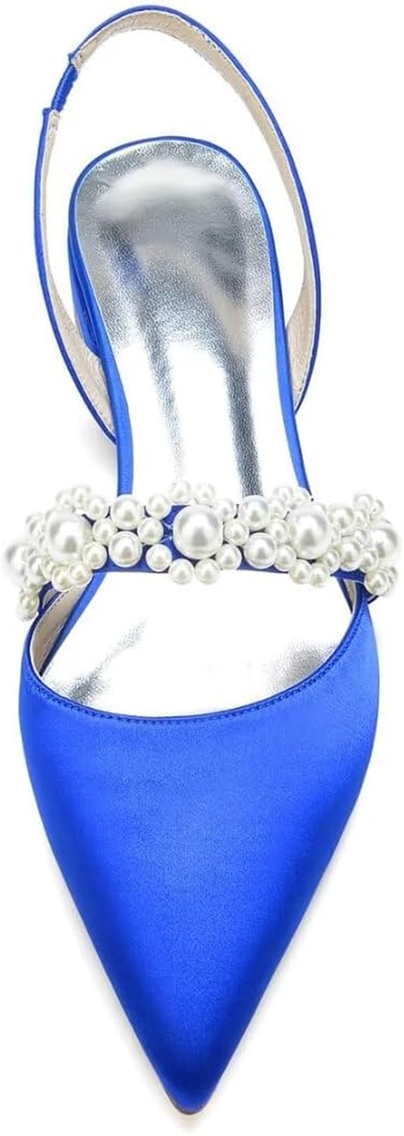 Satin Pearls Wedding Shoes for Bride Flat Pointed Toe Women Slingback Flats image number 3