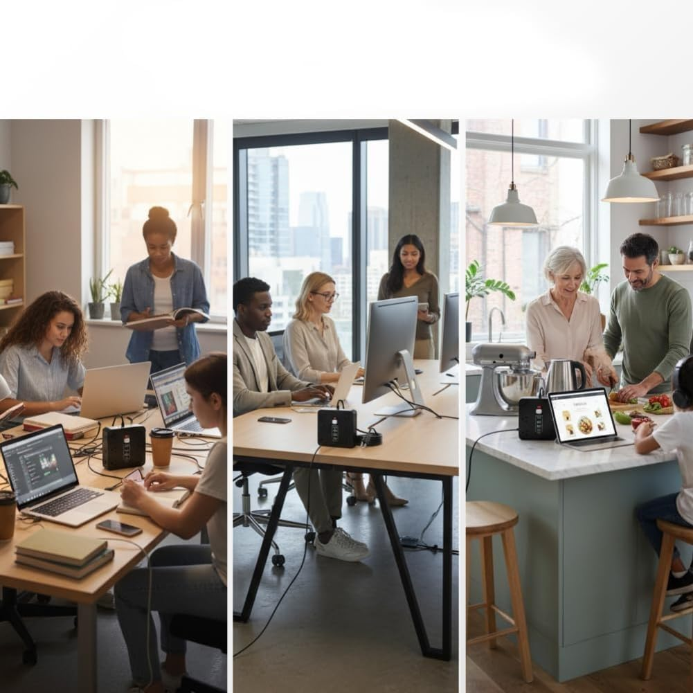 16-In-1 Power Strip with Switch & Surge Protection, ETL Listed Fireproof Power Strip,16 in 1 Power Strip Surge Protector with 12 Ac Outlets,2 USB-A Ports, 2 Type-C Port, for Home (Black*2) - White*2 image number 3