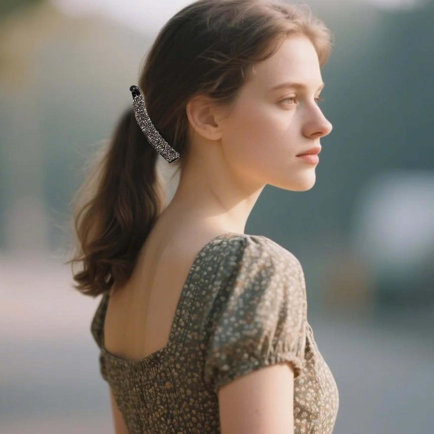 Pack of 2 Hair Clips Women'S Rhinestone, French Hair Clip Silver, Banana Clip Glitter, Hair Clips Women'S Elegant Rhinestone, Banana Clip, Suitable for Women, Girls (Black, White) image number 4