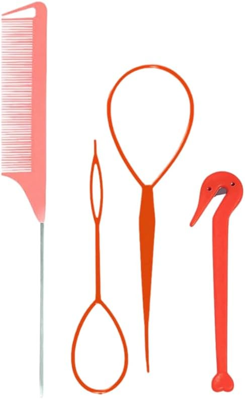 4 Piece Hair Braiding Tool Kit Professional Hair Styling Set for Perfect Braids, Includes Hook, Comb, Clips, and Accessories Ideal for Beginners and Expert (Red) image number 4