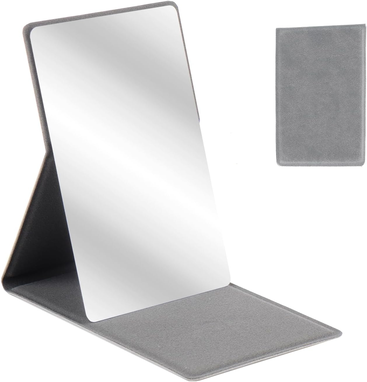 Stainless Steel Compact Mirror with Luxurious PU Leather Case Cover, Unbreakable Travel Makeup Mirror, Folding Pocket Mirror, Portable Purse Mirror, Mini Mirror (Grey) image number 1