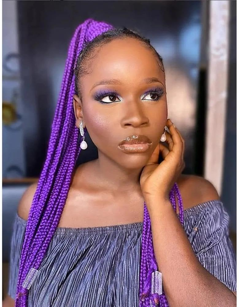 24 Inches Dark Purple Braiding Hair Extensions 3 Bundles, Heat Resistant Synthetic Fiber for Box Braids and Crochet Weaving (3 Bundles/Pack) - Damail image number 2